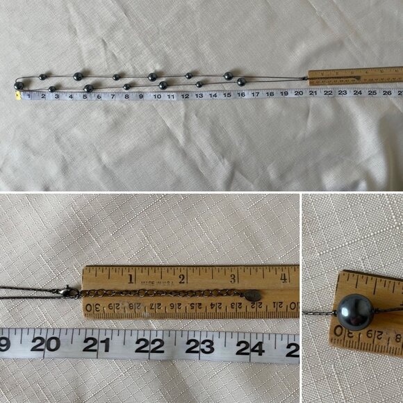 Express Long Black Chain Necklace 10 to 15mm Grey Beads 41" to 44" w/ Extender - Picture 6 of 8